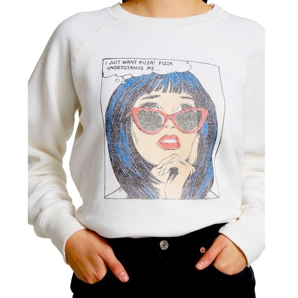 NWT Re/Done I Just Want Pizza Crewneck Sweater | Sweatshirt in Off White - Picture 2 of 12
